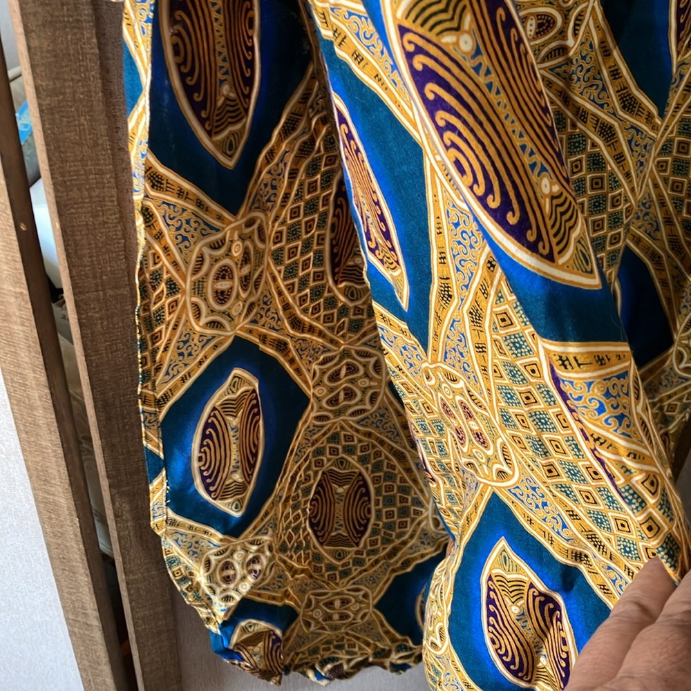 FINAL MARKDOWN Fire Studio Blue and Gold Patterned boho look wrap style skirt 1X - Picture 11 of 12